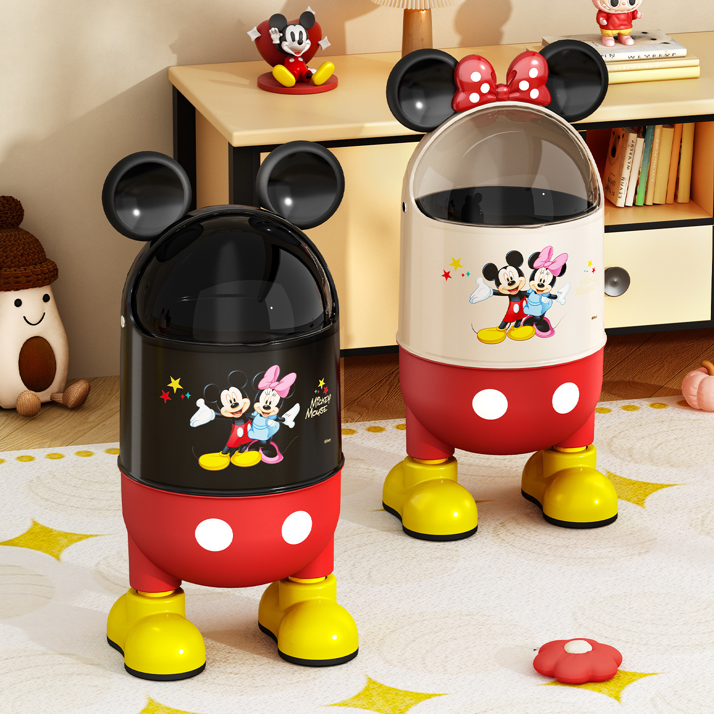 Mickey Co-Branded Cartoon Trash Can for Home Living Room and Bedroom Large Capacity High-Value Bathroom Kitchen Trash Can