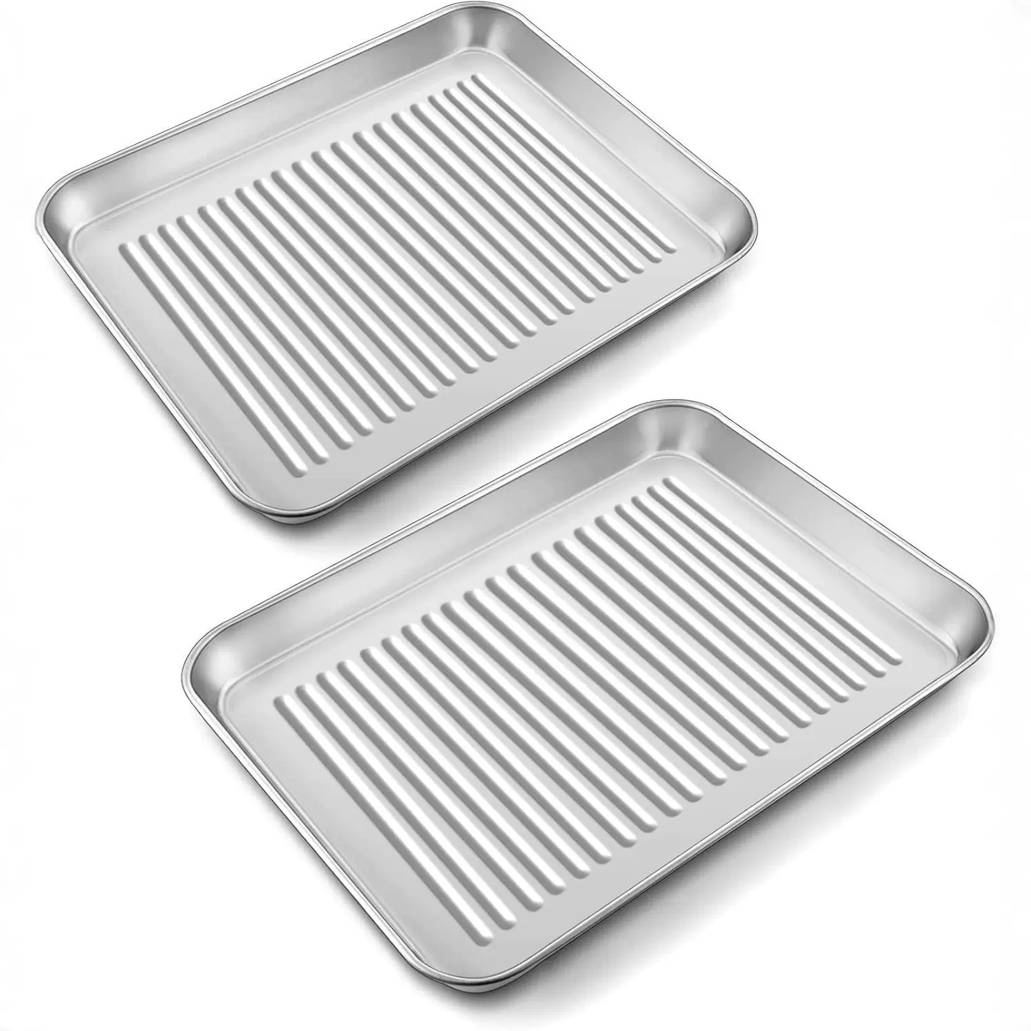 跨境304不锈钢烤盘烘焙面包披萨烤箱盘防粘不锈钢长方形条纹方盘