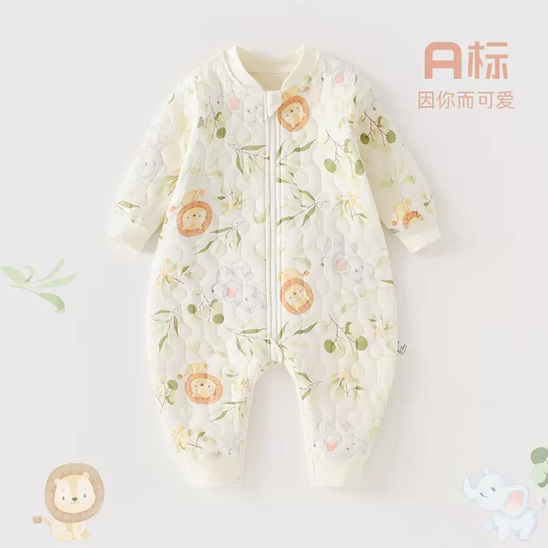 婴儿睡袋秋冬夹棉a类新生儿拉链防踢被儿童连体睡衣宝宝分腿睡袋