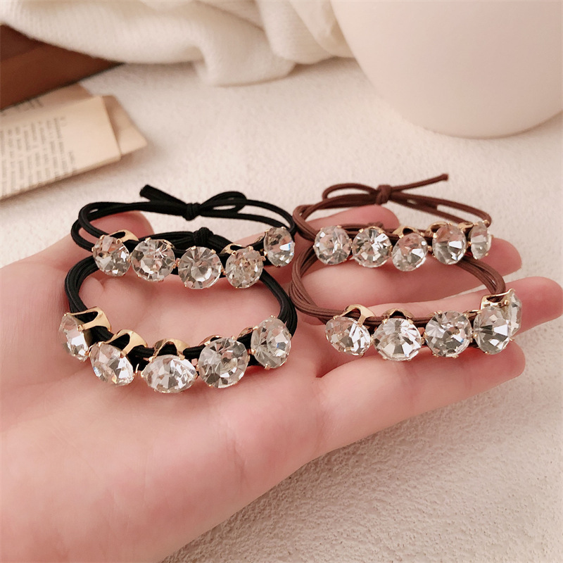 Cuerda de cabeza de diamantes de imitación para mujer, cola de caballo, temperamento simple retro, cuerda para el cabello de alta gama, banda de goma, cabeza de bola, banda de goma, lazo para el cabello, accesorios para el cabello