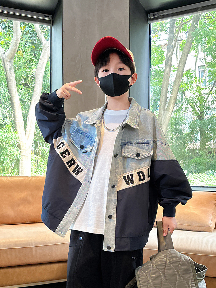Demi-season warm children's denim jacket for boys