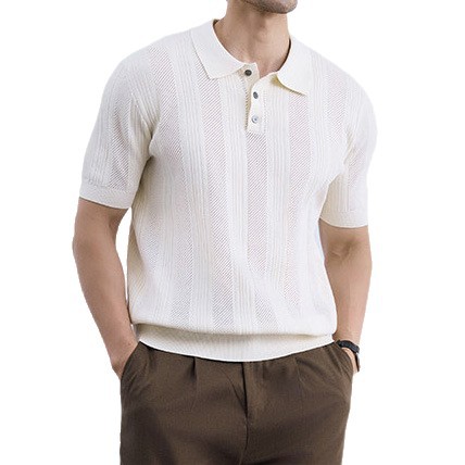 Polo camiseta de punto camiseta de manga corta hombre solapa rayas huecas viejas camisetas de negocios de verano fábrica transfronteriza al por mayor