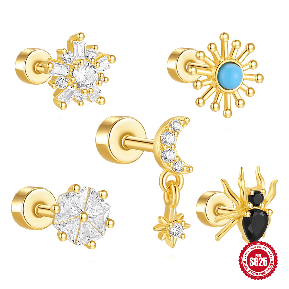 Nuevo diseño de personalidad de plata de ley s925 con micro incrustaciones de arañas exquisitas pendientes de rosca de Halloween