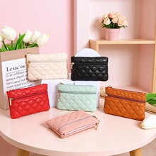 零钱袋小包绣格小钱包pu零钱包收纳包袋硬币钥匙包卡包女士钱包