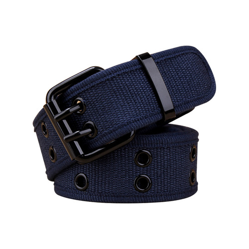 Canvas belt for men and women without holes square buckle belt Korean style trendy fashion personalized woven single circle punch-free trouser belt