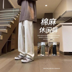 夏季薄款棉麻冰丝裤子男宽松百搭休闲裤新款运动裤垂感直筒阔腿潮