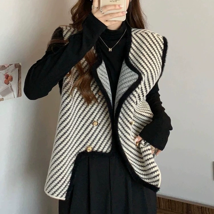 Осень вязаный бархатный жилет, кардиган, стиль Chanel, западный стиль