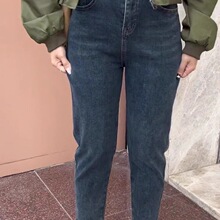 大码梨形身材黑色哈伦牛仔裤女春秋季新款胖显瘦小个子老爹萝卜裤