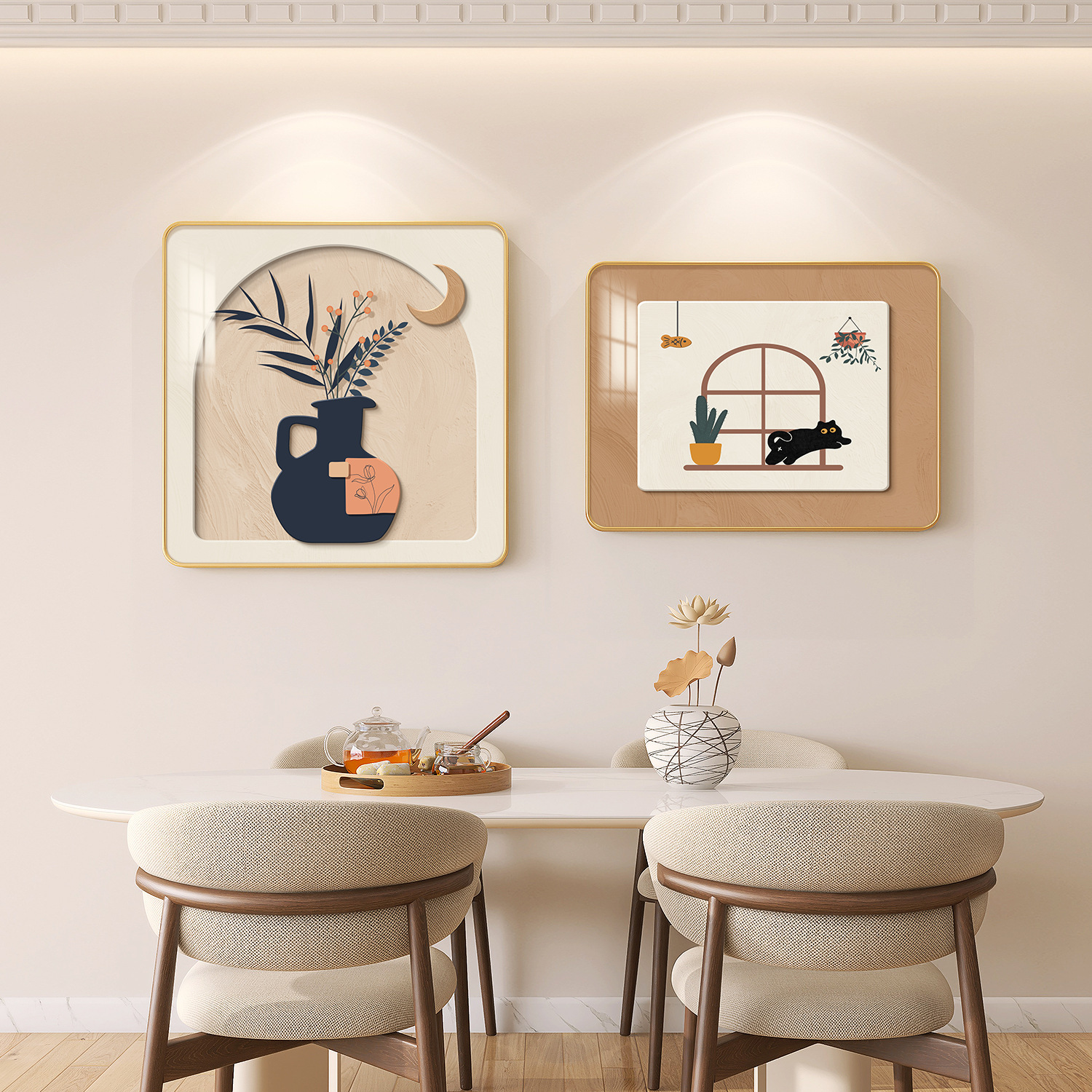 Cream Style Restaurant Decorative Painting, Dining Room Background Wall Hanging Painting, Living Room Kitchen Hall Light Luxury High-End Wall Hanging Painting