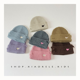 Autumn and Winter Children's Wool Cap Korean-style Old Love Embroidered Baby Girl's Knitted Ear Protection Cap Girl's Warm Pullover Cap
