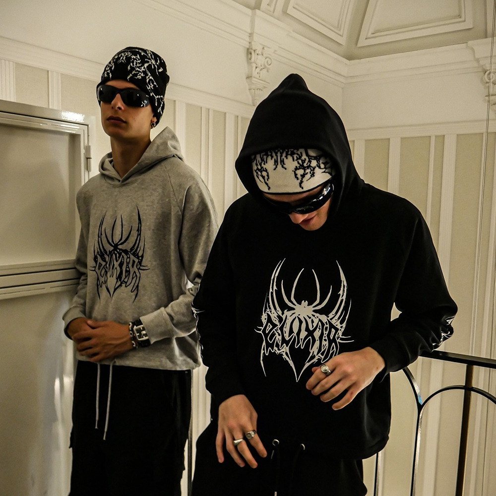 Unisex Y2k Hooded Pullover With Geometric Pattern Print Trendy_voghion.com