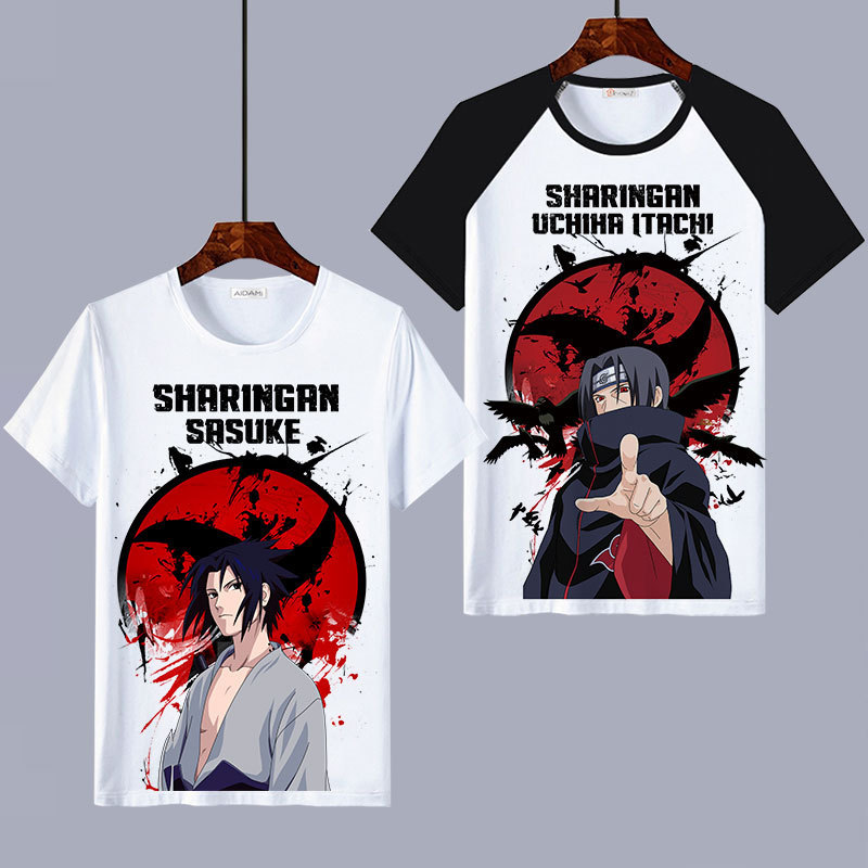 Naruto Anime Trendy Brand Co-branded Short-sleeved T-shirt Naruto Sasuke Mustang Summer Loose T-shirt Clothes for Men and Women