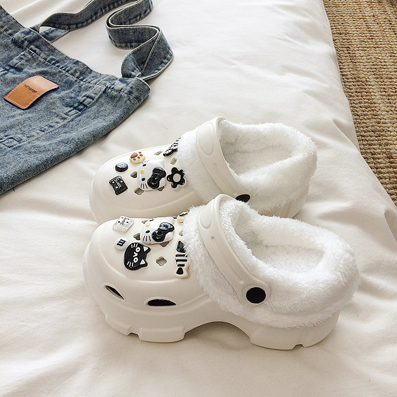 Women's winter clogs with fleece lining and detachable design, 2026 autumn/winter collection, cute high-heeled slippers for girls, non-slip cotton slippers for students, winter style Women's winter clogs with fleece lining and detachable design, 2026 autumn/winter collection, cute high-heeled slippers for girls, non-slip cotton slippers for students, winter style