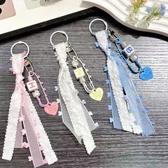 高级感diy蕾丝飘带字母爱心钥匙扣 少女心包包挂件创意小礼品批发