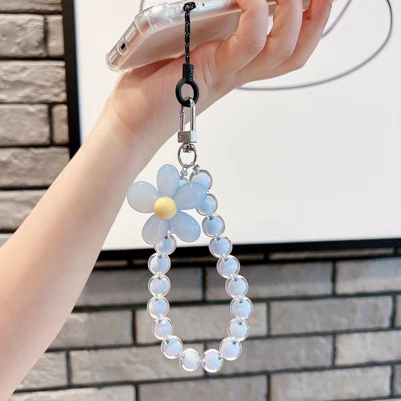 Pequeña Flor de cuentas fresca pulsera DIY cuerda universal del auricular bolsa teléfono caso color caramelo cadena portátil Accesorios