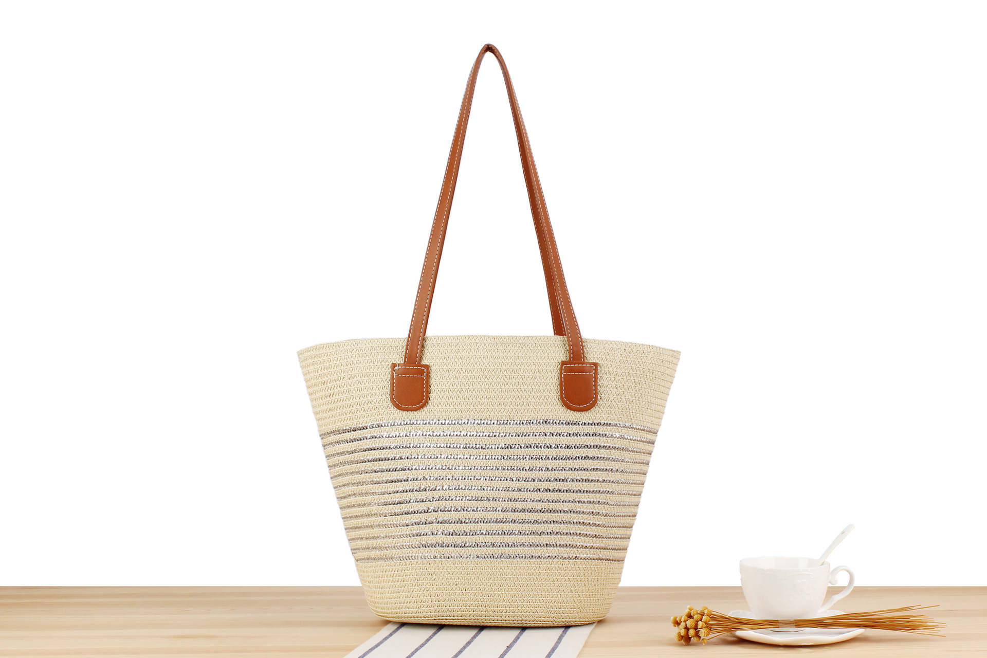 1020g Weight Polyester Cotton Lining Material Weave Fashion Element Zipper Closure Type Double Shoulder Straps Strap Type Straw Bag Bags Type Casual, Travel Occasion Solid Color Pattern Spring&Summer Season Women's Gender Vacation, Beach Style Bucket Shape Large Size Women's Vacation Beach Solid Color Paper Shopping Bags 4