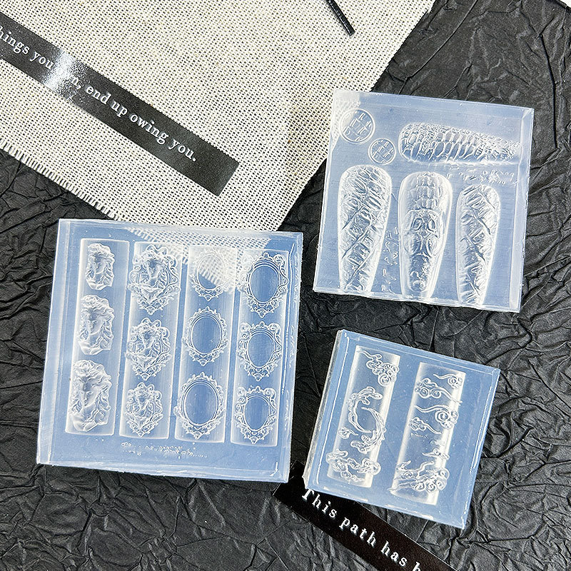 欧式美杜莎高透美甲边框装饰蛇皮祥云浮雕指甲装饰模DIY雕花胶模|undefined