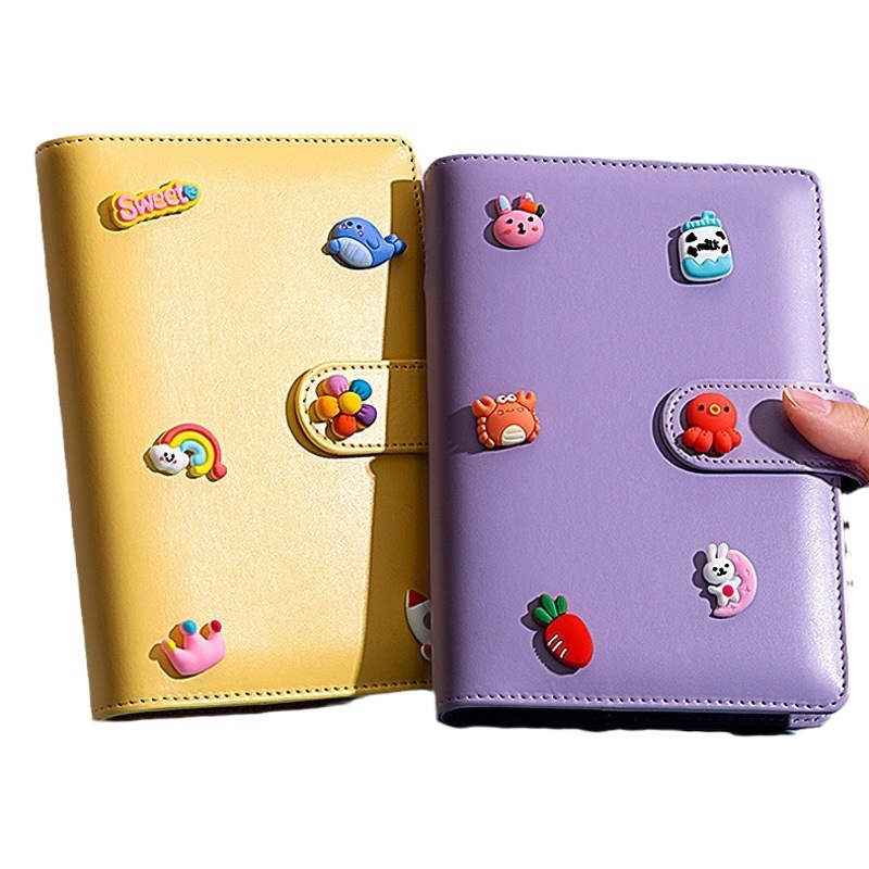 Presupuesto transfronterizo Cash Clip de hojas sueltas Bolsa con cremallera Sobres Libro de cuentas A6 Macarons PU Cuaderno de hojas sueltas de cuero