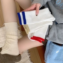 勃肯鞋襪子女日系粗線堆堆襪拼色針織毛線中筒襪潮網紅款秋冬長襪