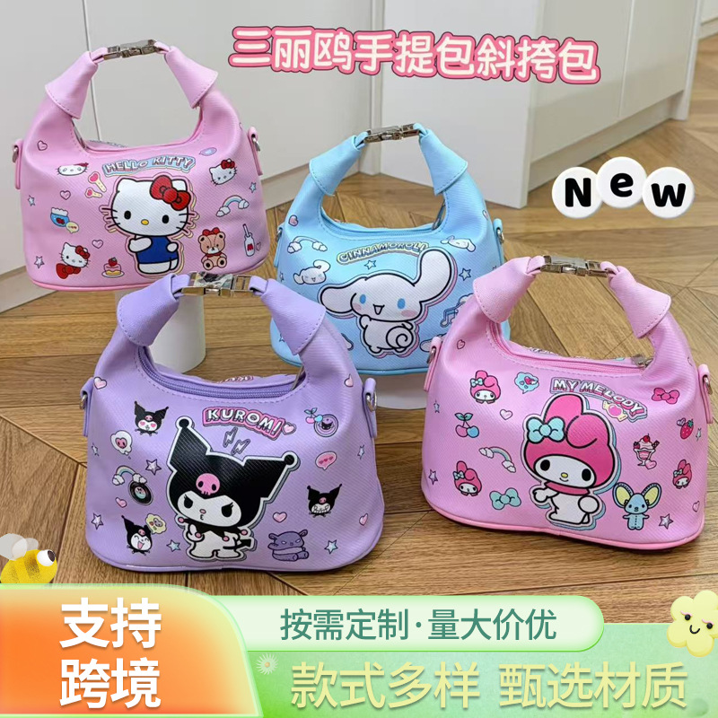 Sanrio Cartoon Handbag for Women, Kuromi, My Melody, Hello Kitty, Cute Student Shoulder Crossbody Bag
