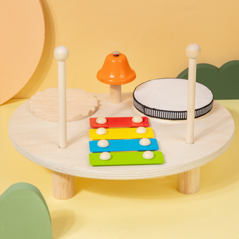 Percusión estación de música instrumento de percusión multifuncional de madera percusión Gong bebé tambor de mano juguetes educativos para niños
