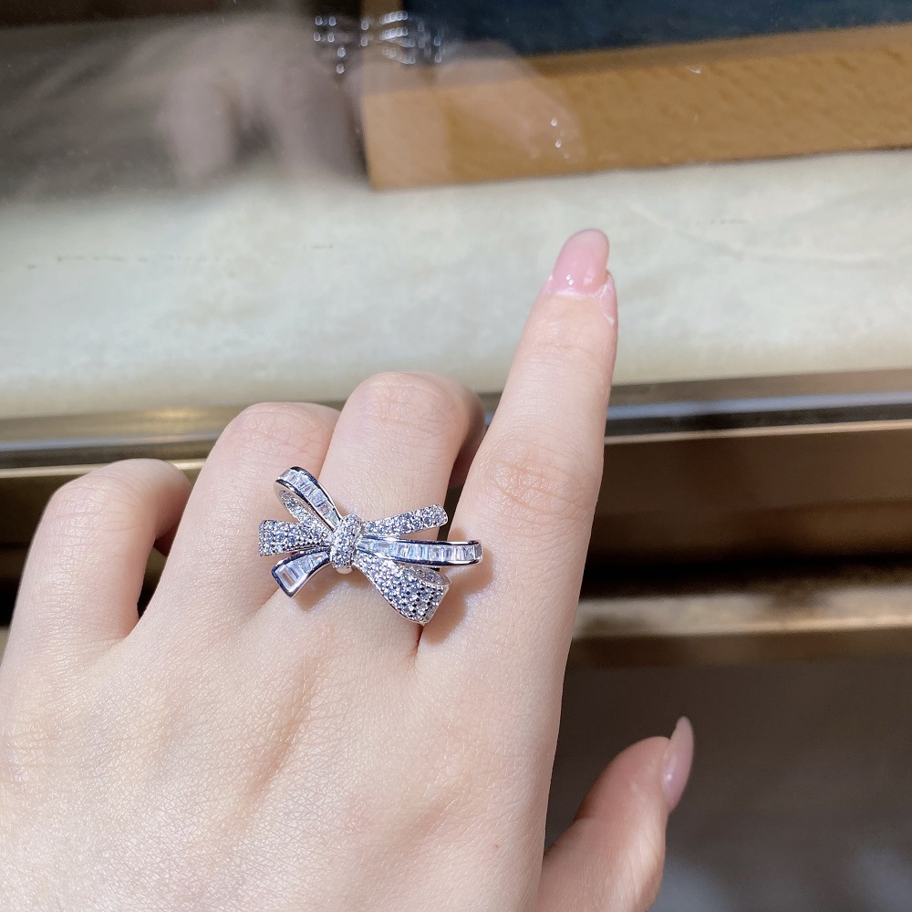 Fashion Bow Knot Sterling Silver Plating Inlay Zircon Rings 1 Piece