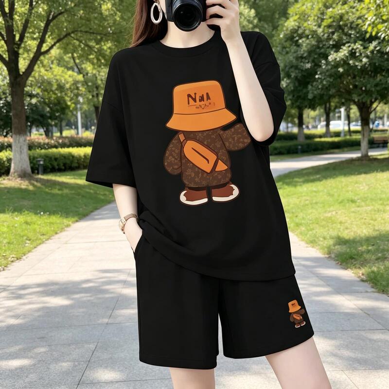 100% Pure Cotton Short-Sleeved Shorts Two-Piece Set for Women, Summer Loose-Fitting Large Size Fashionable and Age-Reducing Sports and Leisure Suit 100% Pure Cotton Short-Sleeved Shorts Two-Piece Set for Women, Summer Loose-Fitting Large Size Fashionable and Age-Reducing Sports and Leisure Suit