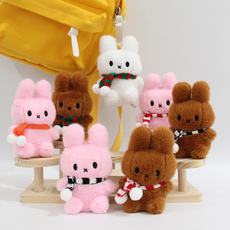 Cute Striped Black and White Scarf Rabbit Pendant Plush Keychain Long-Eared Rabbit Bag Charm Best Friend Gift