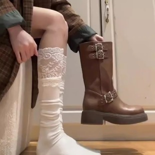 Socks women's calf socks cotton lace long boots socks jk long tube autumn and winter knee socks white tube socks