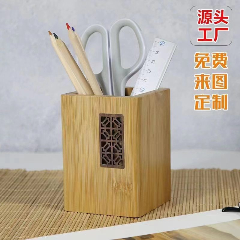 Madera maciza pluma creativa haya nogal bambú madera oficina escritorio decoración letras impreso logotipo de madera simple titular de la pluma