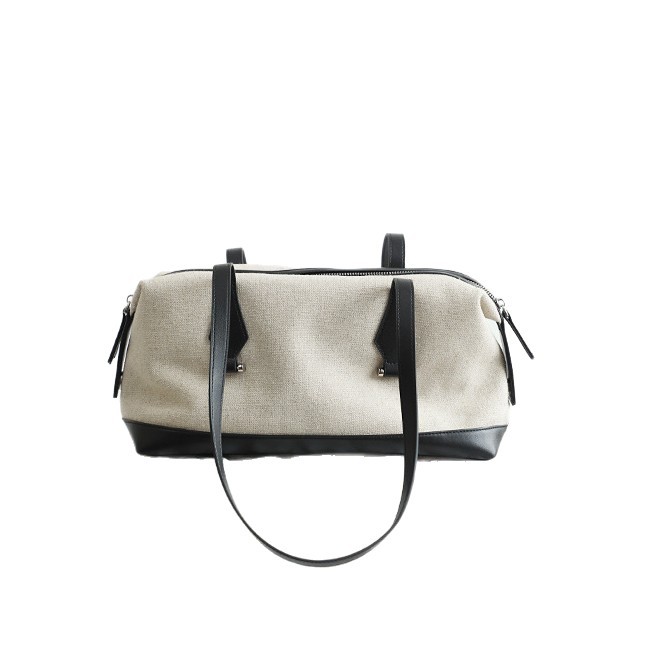 Retro Niche Design Canvas And Cowhide Pillow Bag, Large Capacity Underarm Bag, Casual Single Shoulder Tote Bag For Women - Thumbnail 5
