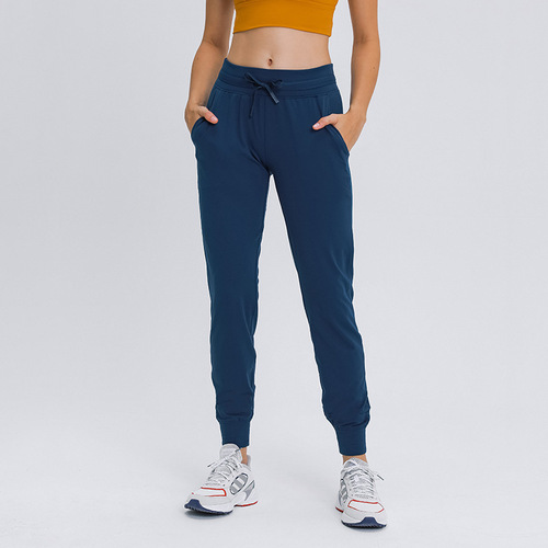 Cross-border new high-waisted yoga pants for women with drawstrings, quick-drying elastic running fitness pants, slim-fitting leggings sports pants