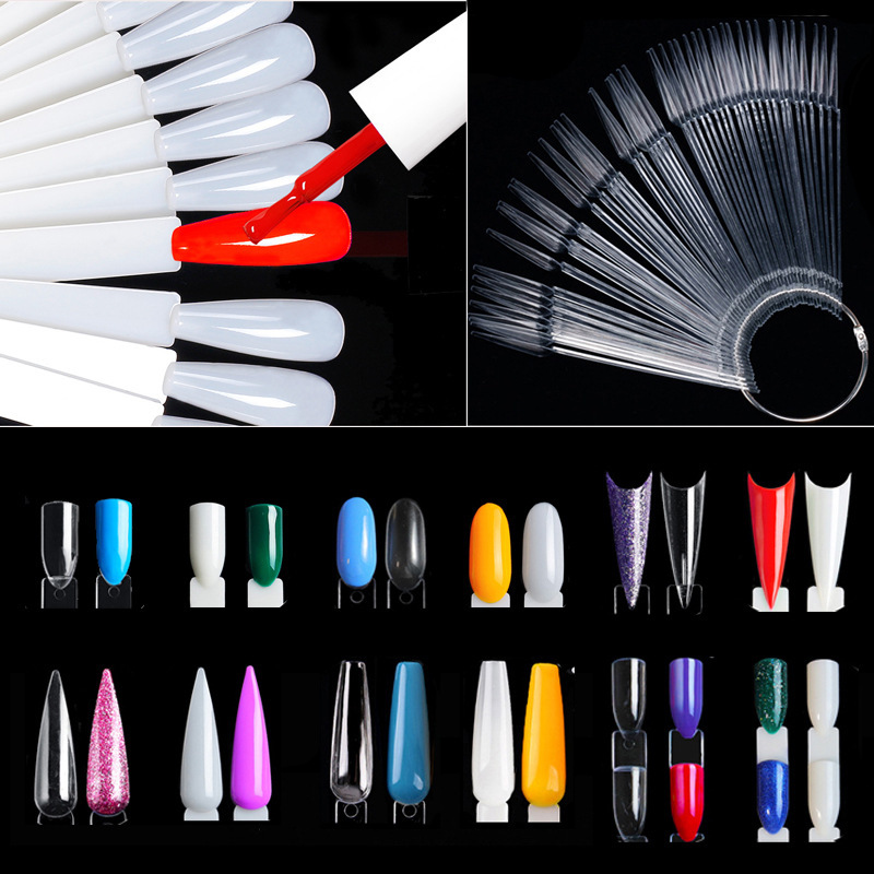 Display Color Card 50 Colors Manicure Fan-Shaped Nail Polish Glue Color Plate Practice Nail Piece Fan-Shaped Screw Color Card Sample Manicure