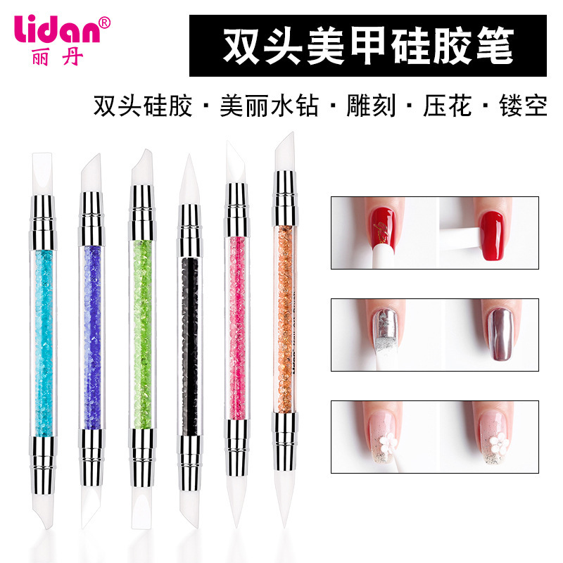 Silicone Pen Acrylic Multifunctional Double-Ended Embossing Hollow Carving Wearable Nail Making Tool Pen Nail Art