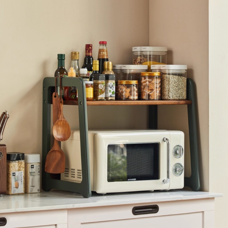Nalandohao Kitchen Storage Rack Microwave Oven Rack Solid Wood Countertop Micro-Steaming and Baking All-In-One Oven Storage Rack