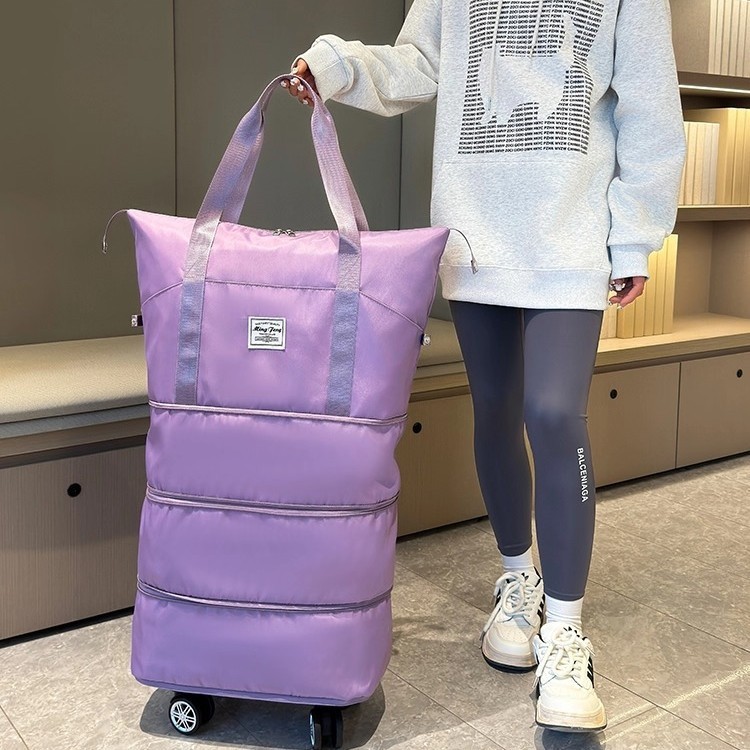 ユニバーサルホイールトラベルバッグ女性用大容量荷物バッグ軽量折りたたみトロリーケース収納プーリー付きチェックイン荷物バッグ|undefined