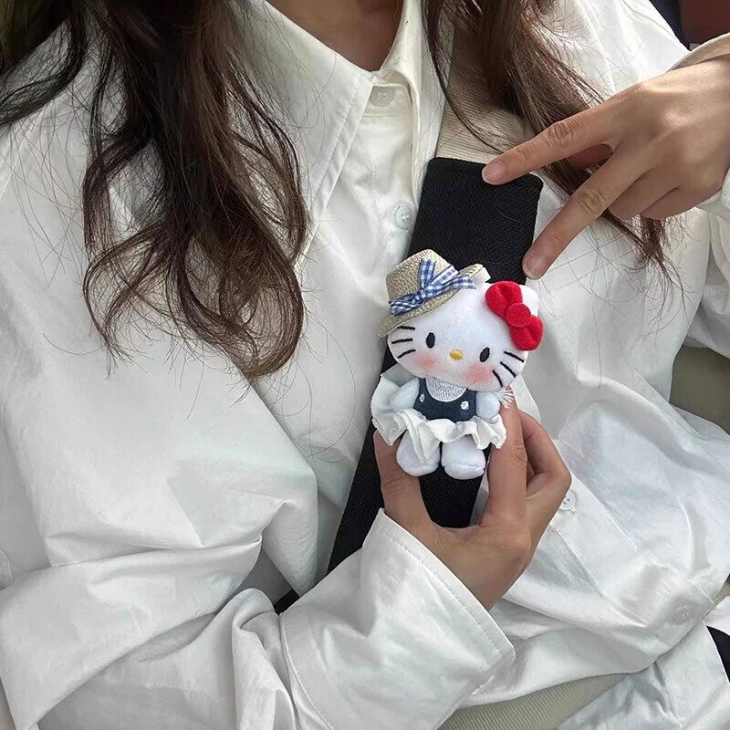 可爱草帽kitty猫安全带护肩套春日出游公仔车载内饰摆件高级感女|undefined