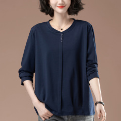 長袖のtシャツの女性の春秋は太って、婦人服のゆったりしている綿のカジュアルなお腹を遮って、百合はやせている底のシャツの9961を現します。