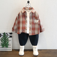 男童春装格子衬衫2025新款儿童长袖休上衣宝宝春秋季洋气衬衣潮