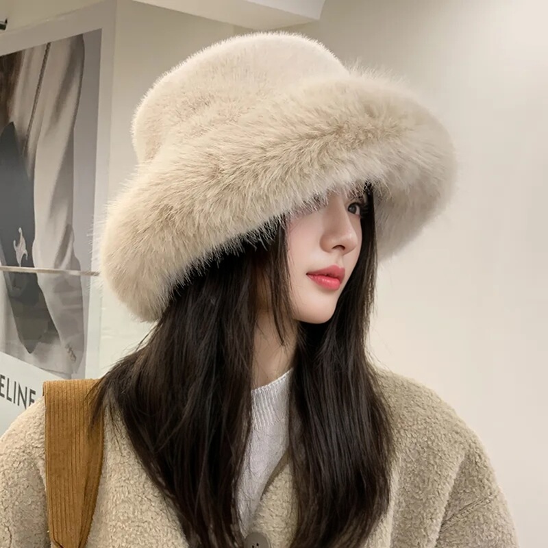 毛绒蒙古帽子女士秋冬防寒白色保暖东北盆帽护耳帽狐狸毛渔夫帽子|undefined