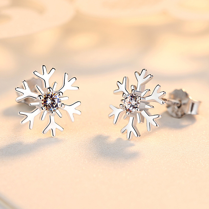 Pendientes de copo de nieve de plata esterlina S925