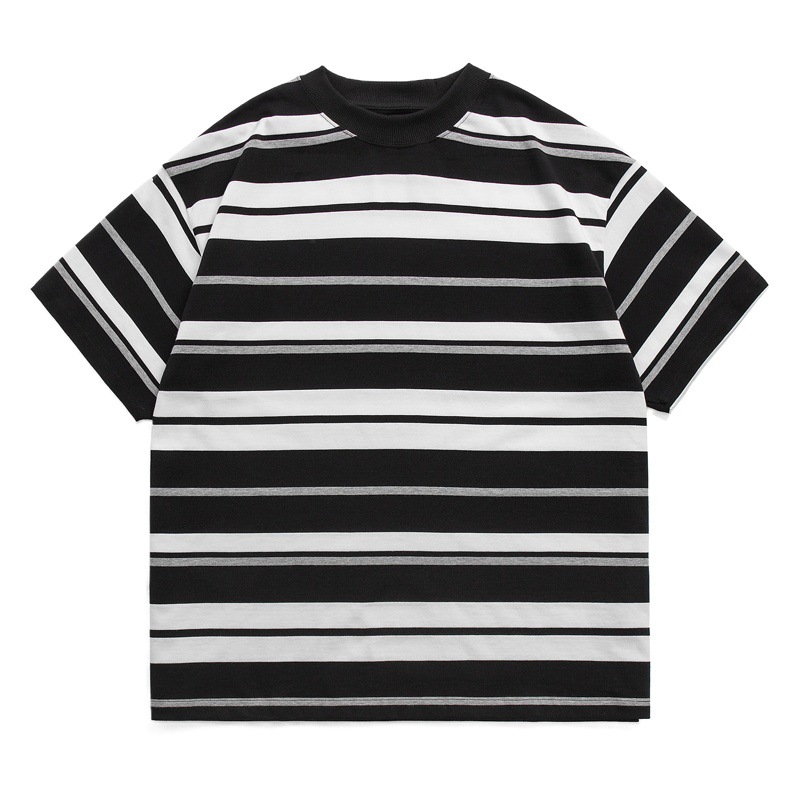 TRS 日潮シリーズ | 26SS特注織り310Gダブルヤーンラウンドネックストライプ半袖ルーズフィットドロップショルダー五分袖Tシャツメンズ