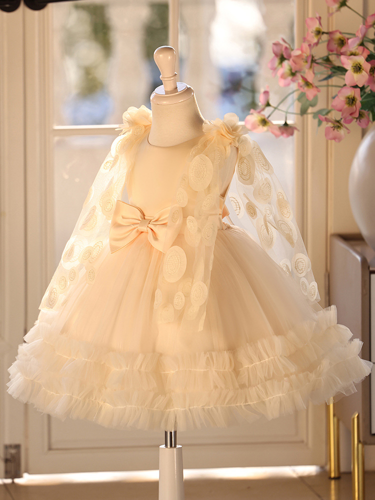 Vestido formal transfronterizo para niñas con chal y falda abullonada, vestido de niña de las flores, traje de actuación para presentadora, vestido de princesa.