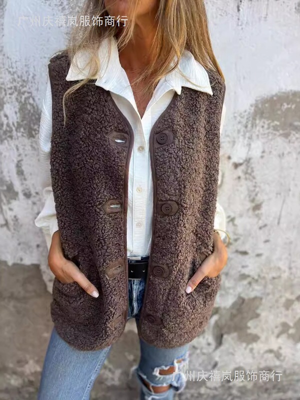 2026 Autumn and Winter New Style Lamb Wool Fleece Button Vest Jacket Vest Coat 2026 Autumn and Winter New Style Lamb Wool Fleece Button Vest Jacket Vest Coat