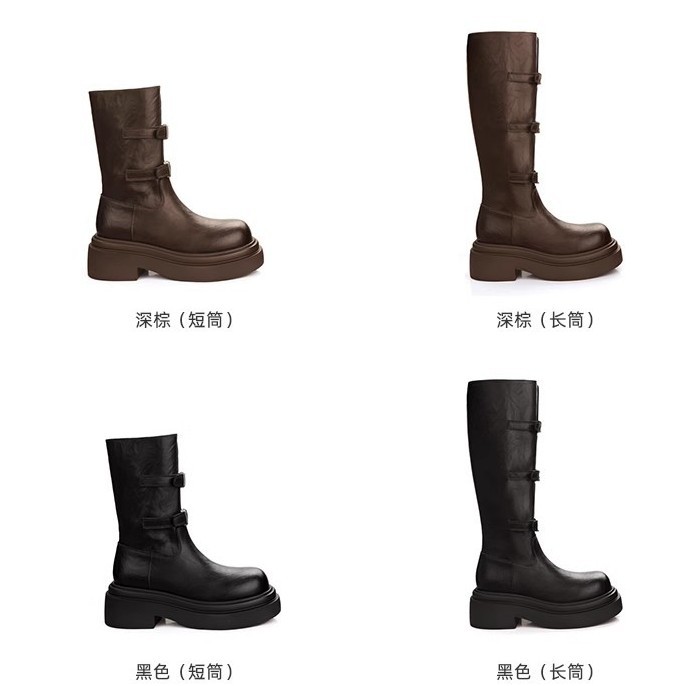[Dos versiones] nuevo estilo de moda de cinturón de invierno y otoño de la uva, botas cortas de caballo con cabeza redonda y fondo grueso