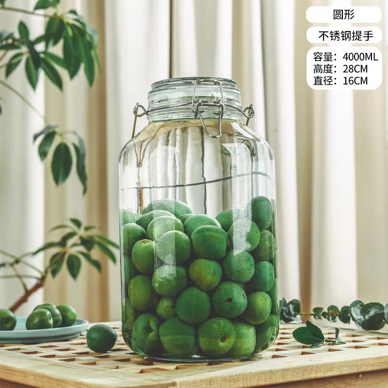 Botella de vidrio de remojo de licor, botella de remojo de licor de ciruela verde, botella de cerveza, botella de cierre de vidrio con mango de grifo