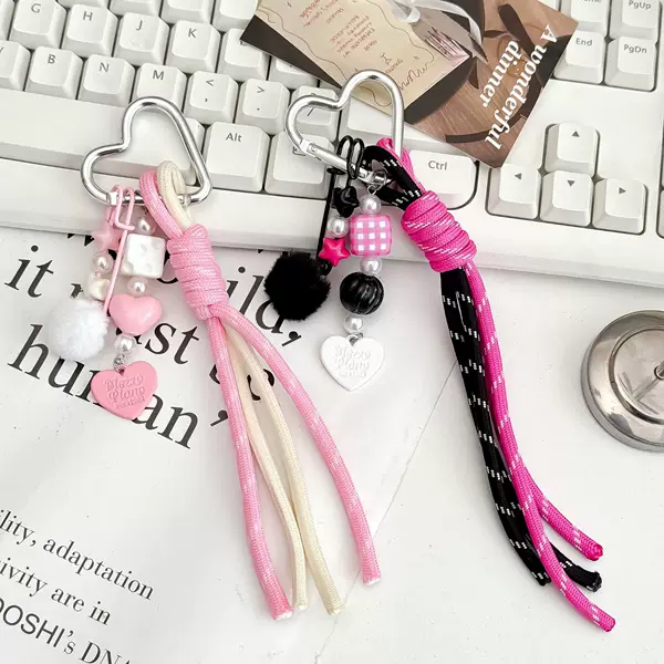 New Miu Series Bag Charms Heart Keychain Pendant Personalized Versatile Woven Rope Bag Pendant