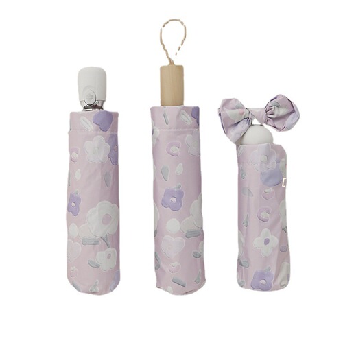 Purple oil painting floral sun umbrella fully automatic umbrella vinyl sun protection anti-UV rain or shine folding umbrella available for wholesale