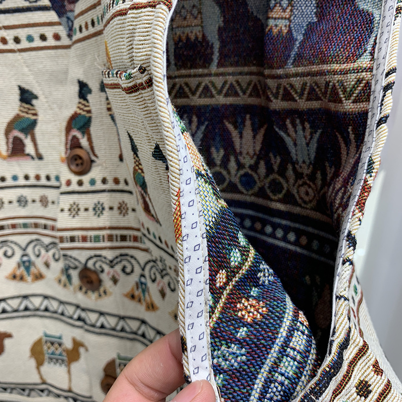 Nuevo cross-border jacquard de doble cara pesado estilo nacional retro V-collar chaleco casual japonés para hombres y mujeres chaqueta pequeña de marea