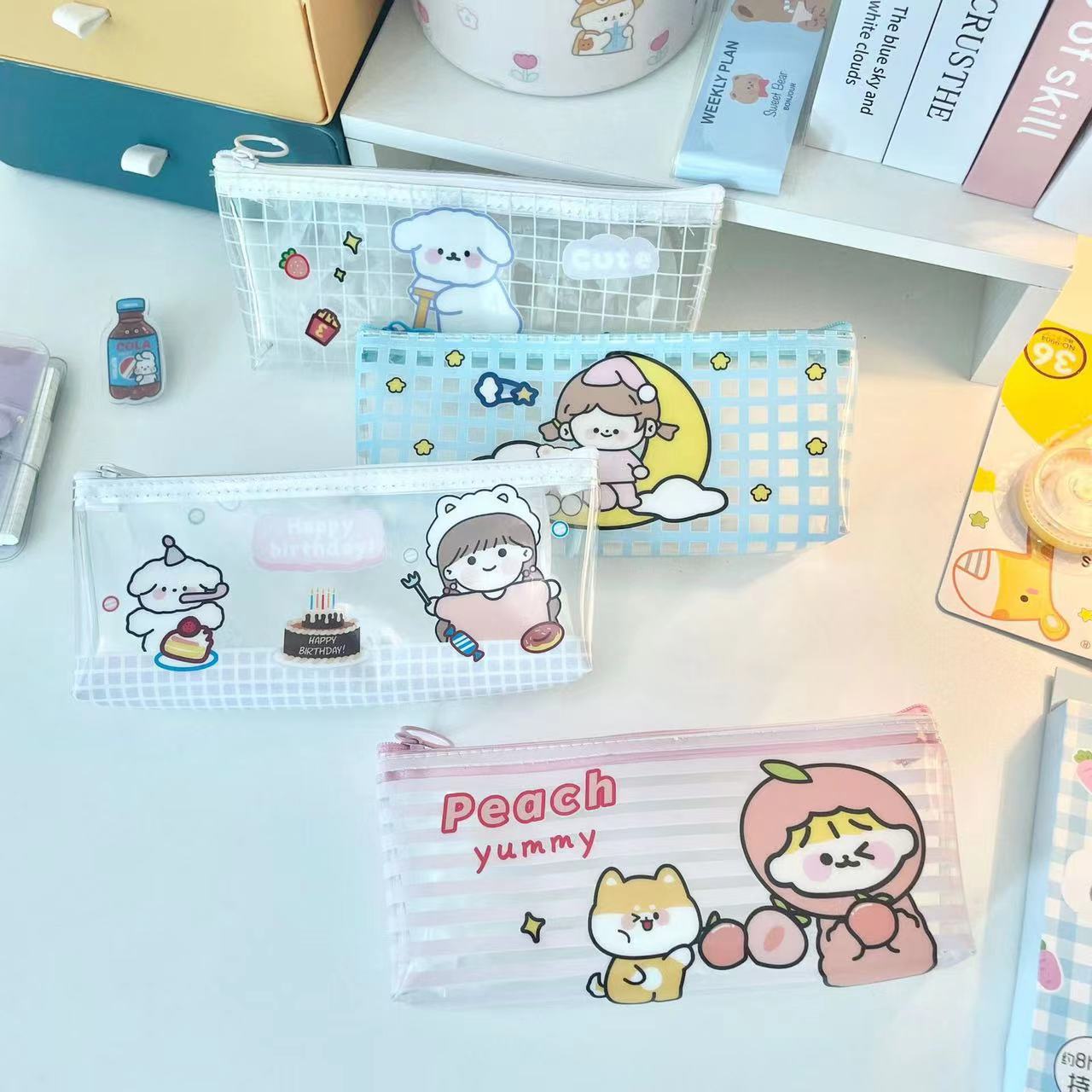 Kapibala Sanrio Cartoon Nezha Bolso de lápices transparente Bolso de papelería para estudiantes lindo de alto valor Bolso de lápices de almacenamiento